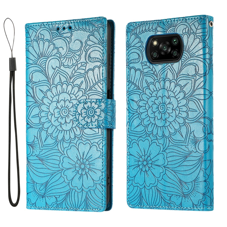 For Xiaomi POCO X3 NFC / X3 Pro / X3 Skin Feel Embossed Sunflower Horizontal Flip Leather Case with Holder & Card Slots & Wallet & Lanyard
