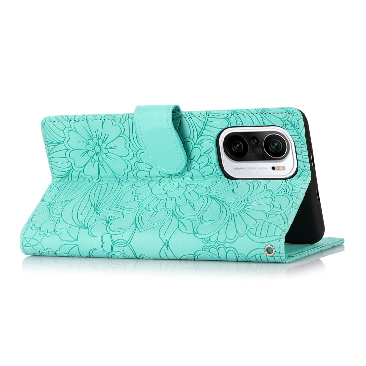 For Xiaomi Redmi K40 / K40 Pro / Poco F3 Skin Feel Embossed Sunflower Horizontal Flip Leather Case with Holder & Card Slots & Wallet & Lanyard