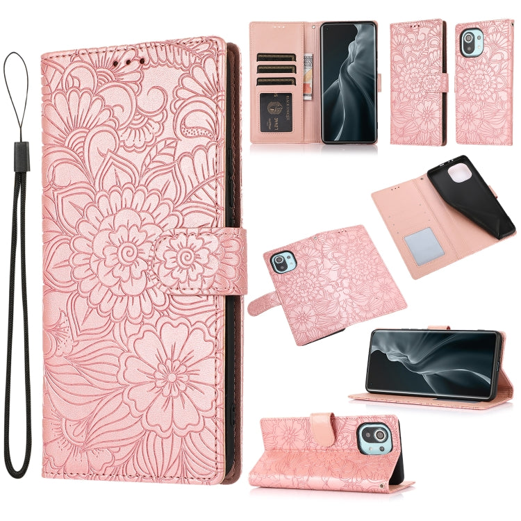 For Xiaomi Mi 11 Skin Feel Embossed Sunflower Horizontal Flip Leather Case with Holder & Card Slots & Wallet & Lanyard