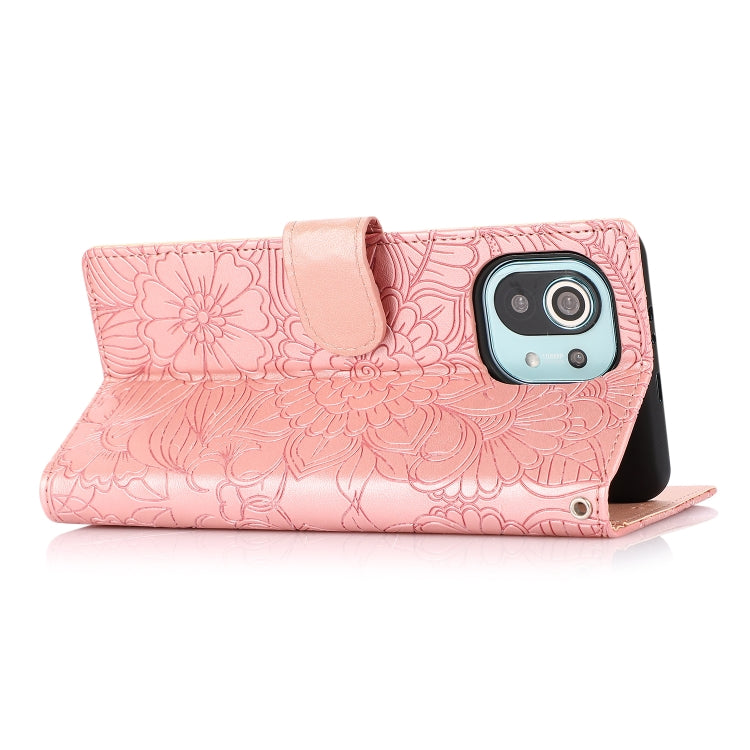 For Xiaomi Mi 11 Skin Feel Embossed Sunflower Horizontal Flip Leather Case with Holder & Card Slots & Wallet & Lanyard