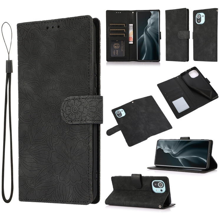 For Xiaomi Mi 11 Skin Feel Embossed Sunflower Horizontal Flip Leather Case with Holder & Card Slots & Wallet & Lanyard