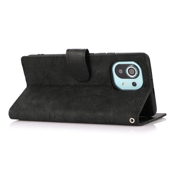 For Xiaomi Mi 11 Skin Feel Embossed Sunflower Horizontal Flip Leather Case with Holder & Card Slots & Wallet & Lanyard