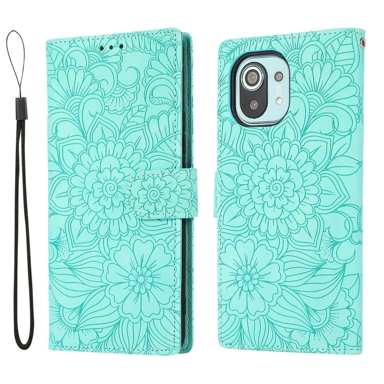 For Xiaomi Mi 11 Skin Feel Embossed Sunflower Horizontal Flip Leather Case with Holder & Card Slots & Wallet & Lanyard