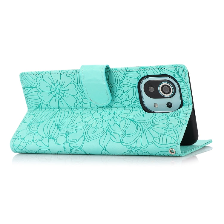 For Xiaomi Mi 11 Skin Feel Embossed Sunflower Horizontal Flip Leather Case with Holder & Card Slots & Wallet & Lanyard