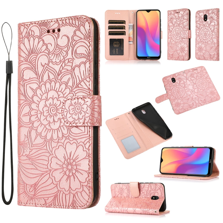 For Xiaomi Redmi 8A Skin Feel Embossed Sunflower Horizontal Flip Leather Case with Holder & Card Slots & Wallet & Lanyard