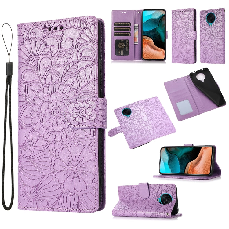 For Xiaomi Redmi K30 Pro Skin Feel Embossed Sunflower Horizontal Flip Leather Case with Holder & Card Slots & Wallet & Lanyard