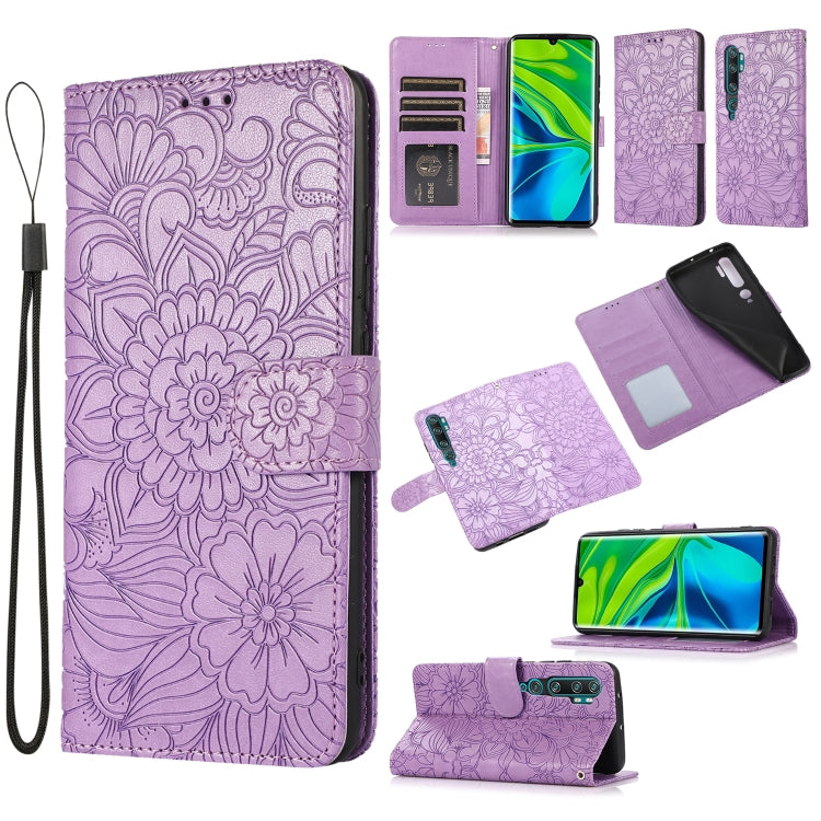 For Xiaomi Mi CC9 Pro Skin Feel Embossed Sunflower Horizontal Flip Leather Case with Holder & Card Slots & Wallet & Lanyard
