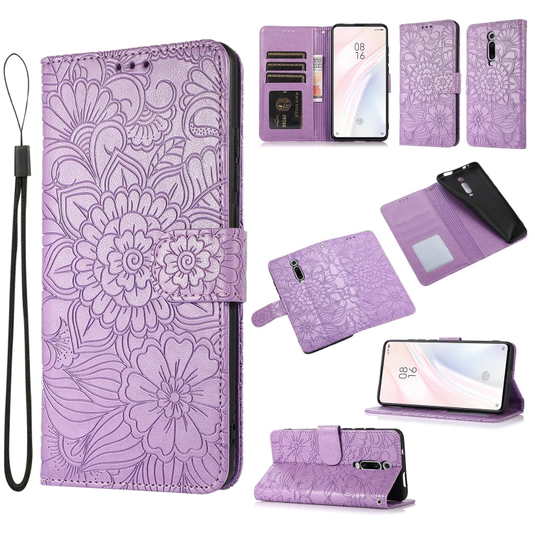 For Xiaomi Redmi K20 Skin Feel Embossed Sunflower Horizontal Flip Leather Case with Holder & Card Slots & Wallet & Lanyard