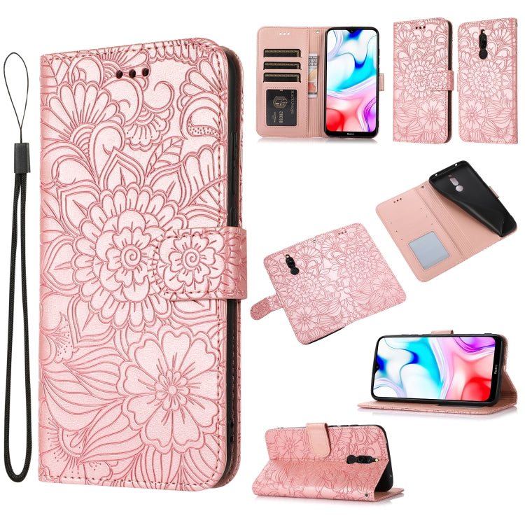 For Xiaomi Redmi 8 Skin Feel Embossed Sunflower Horizontal Flip Leather Case with Holder & Card Slots & Wallet & Lanyard