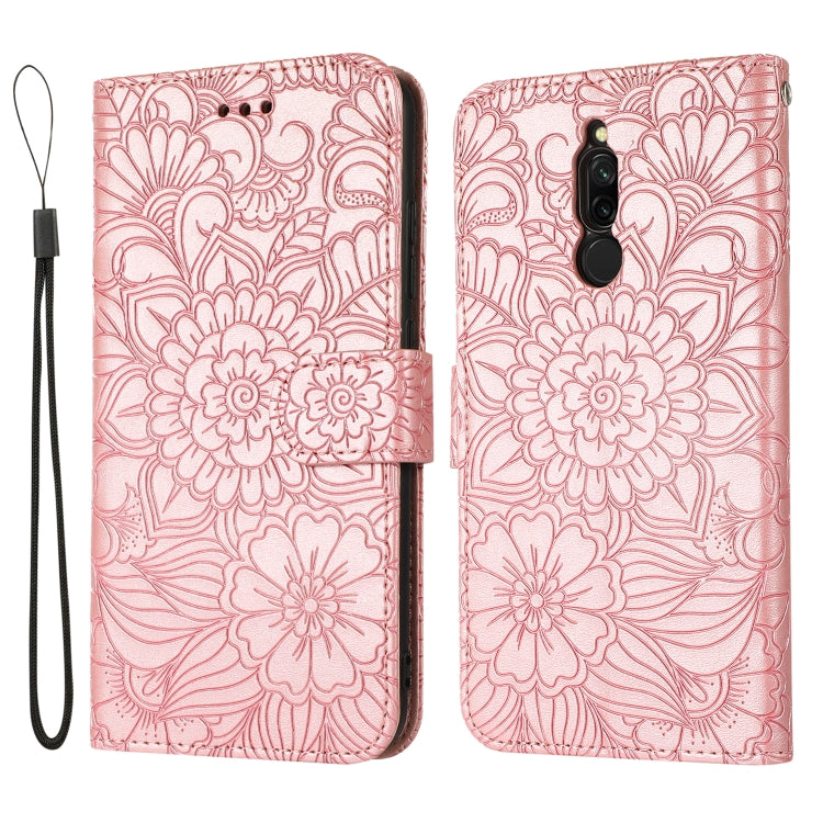 For Xiaomi Redmi 8 Skin Feel Embossed Sunflower Horizontal Flip Leather Case with Holder & Card Slots & Wallet & Lanyard