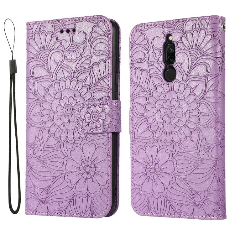 For Xiaomi Redmi 8 Skin Feel Embossed Sunflower Horizontal Flip Leather Case with Holder & Card Slots & Wallet & Lanyard