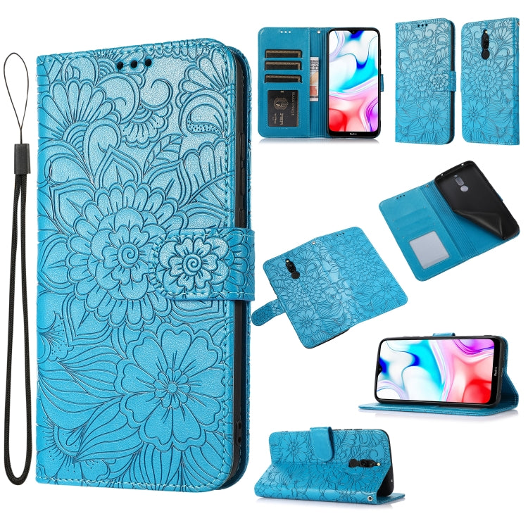 For Xiaomi Redmi 8 Skin Feel Embossed Sunflower Horizontal Flip Leather Case with Holder & Card Slots & Wallet & Lanyard