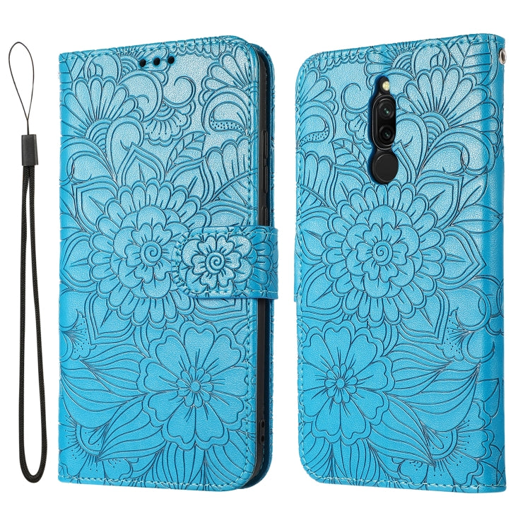For Xiaomi Redmi 8 Skin Feel Embossed Sunflower Horizontal Flip Leather Case with Holder & Card Slots & Wallet & Lanyard