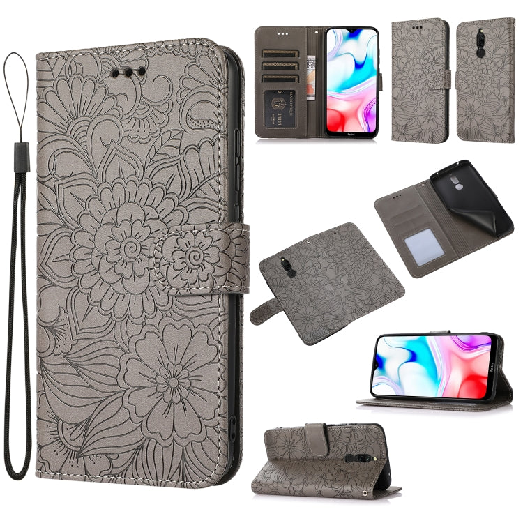 For Xiaomi Redmi 8 Skin Feel Embossed Sunflower Horizontal Flip Leather Case with Holder & Card Slots & Wallet & Lanyard