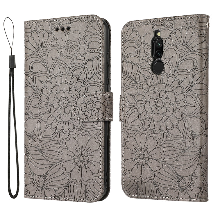 For Xiaomi Redmi 8 Skin Feel Embossed Sunflower Horizontal Flip Leather Case with Holder & Card Slots & Wallet & Lanyard
