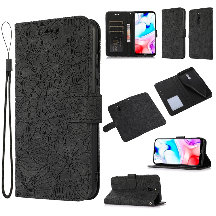 For Xiaomi Redmi 8 Skin Feel Embossed Sunflower Horizontal Flip Leather Case with Holder & Card Slots & Wallet & Lanyard