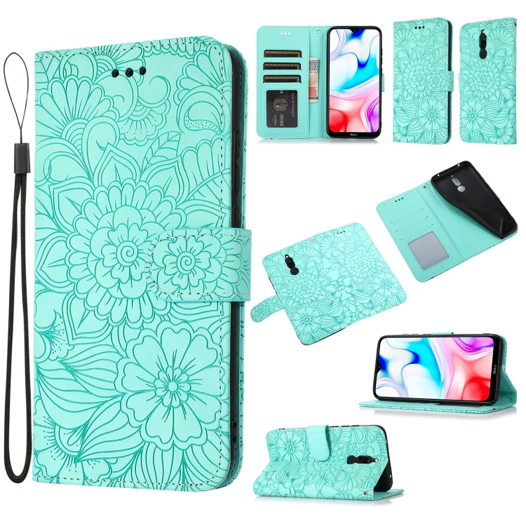 For Xiaomi Redmi 8 Skin Feel Embossed Sunflower Horizontal Flip Leather Case with Holder & Card Slots & Wallet & Lanyard