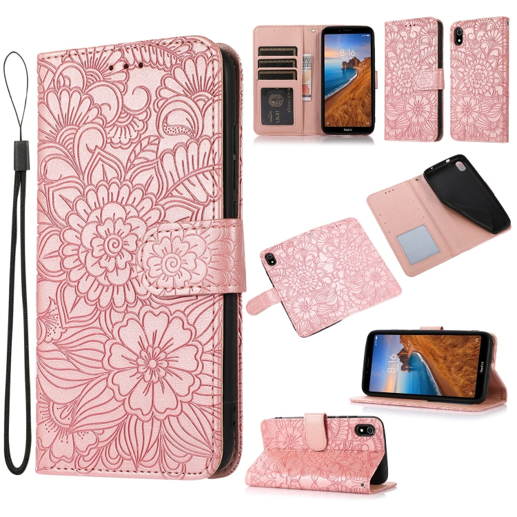 For Xiaomi Redmi 7A Skin Feel Embossed Sunflower Horizontal Flip Leather Case with Holder & Card Slots & Wallet & Lanyard
