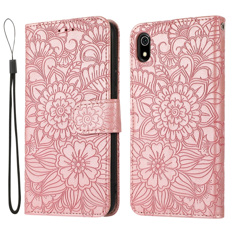For Xiaomi Redmi 7A Skin Feel Embossed Sunflower Horizontal Flip Leather Case with Holder & Card Slots & Wallet & Lanyard
