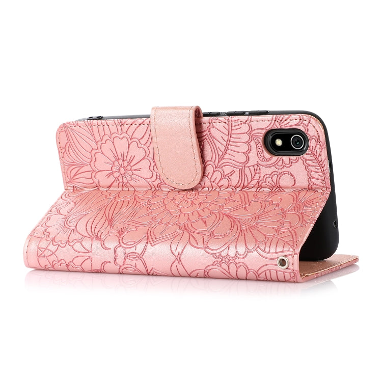For Xiaomi Redmi 7A Skin Feel Embossed Sunflower Horizontal Flip Leather Case with Holder & Card Slots & Wallet & Lanyard