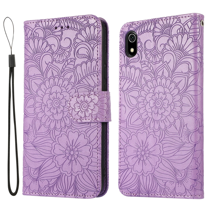 For Xiaomi Redmi 7A Skin Feel Embossed Sunflower Horizontal Flip Leather Case with Holder & Card Slots & Wallet & Lanyard