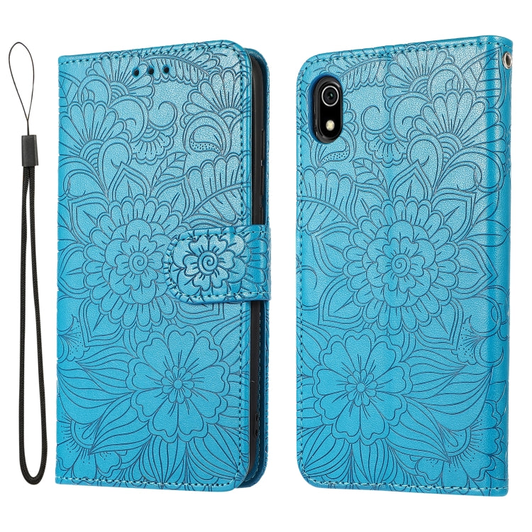 For Xiaomi Redmi 7A Skin Feel Embossed Sunflower Horizontal Flip Leather Case with Holder & Card Slots & Wallet & Lanyard