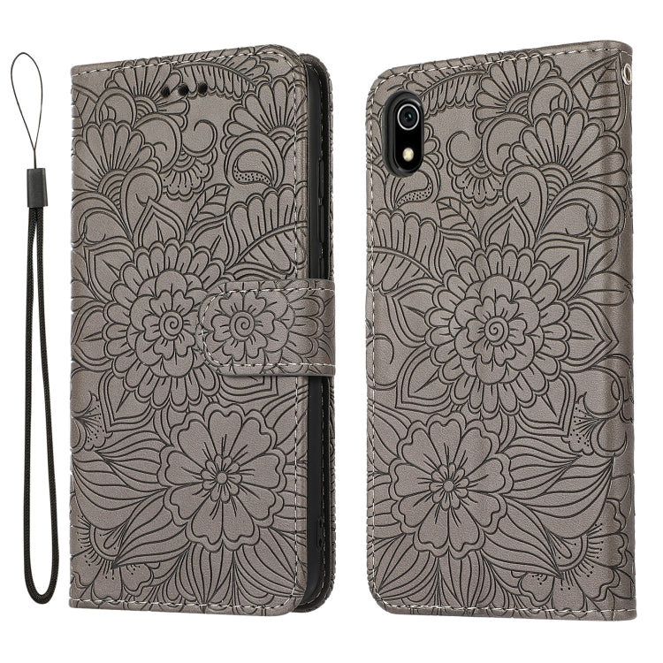 For Xiaomi Redmi 7A Skin Feel Embossed Sunflower Horizontal Flip Leather Case with Holder & Card Slots & Wallet & Lanyard