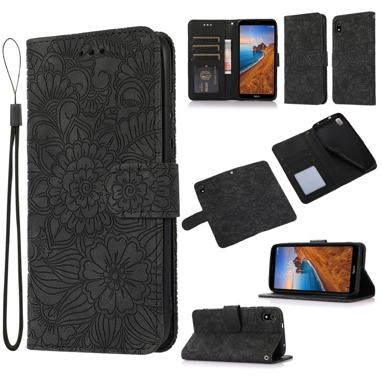 For Xiaomi Redmi 7A Skin Feel Embossed Sunflower Horizontal Flip Leather Case with Holder & Card Slots & Wallet & Lanyard