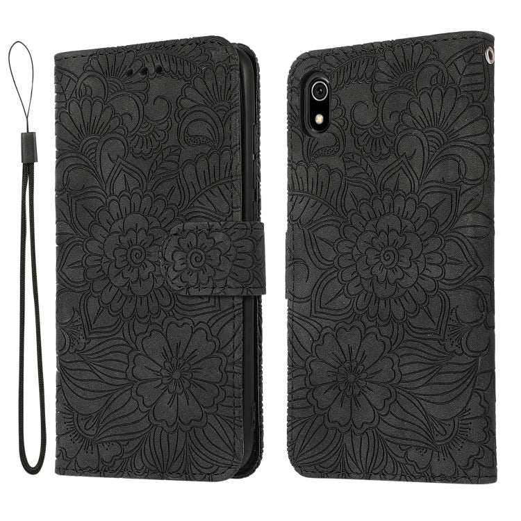 For Xiaomi Redmi 7A Skin Feel Embossed Sunflower Horizontal Flip Leather Case with Holder & Card Slots & Wallet & Lanyard
