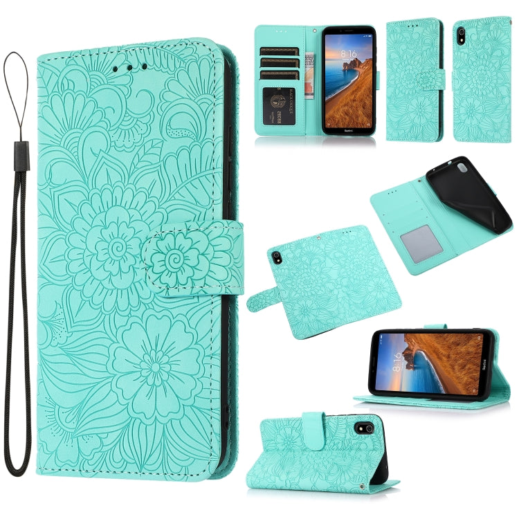 For Xiaomi Redmi 7A Skin Feel Embossed Sunflower Horizontal Flip Leather Case with Holder & Card Slots & Wallet & Lanyard