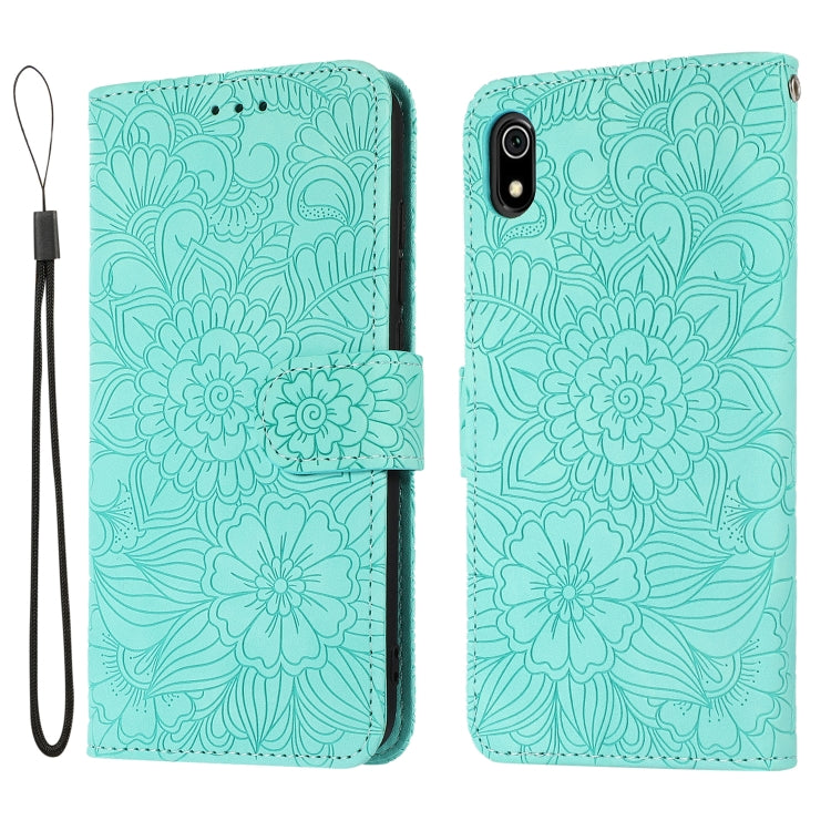 For Xiaomi Redmi 7A Skin Feel Embossed Sunflower Horizontal Flip Leather Case with Holder & Card Slots & Wallet & Lanyard
