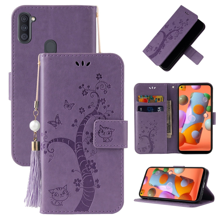 For Samsung Galaxy A11 Embossed Lucky Tree Horizontal Flip Leather Case with Holder & Card Slot & Wallet & Lanyard