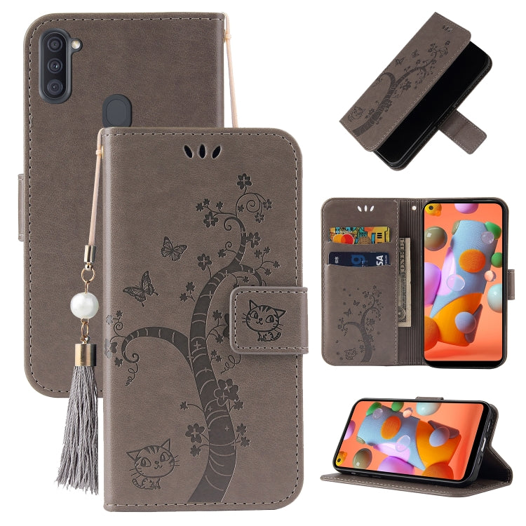 For Samsung Galaxy A11 Embossed Lucky Tree Horizontal Flip Leather Case with Holder & Card Slot & Wallet & Lanyard
