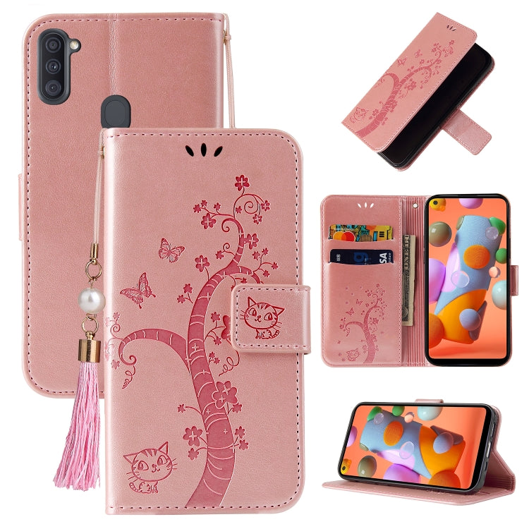 For Samsung Galaxy A11 Embossed Lucky Tree Horizontal Flip Leather Case with Holder & Card Slot & Wallet & Lanyard