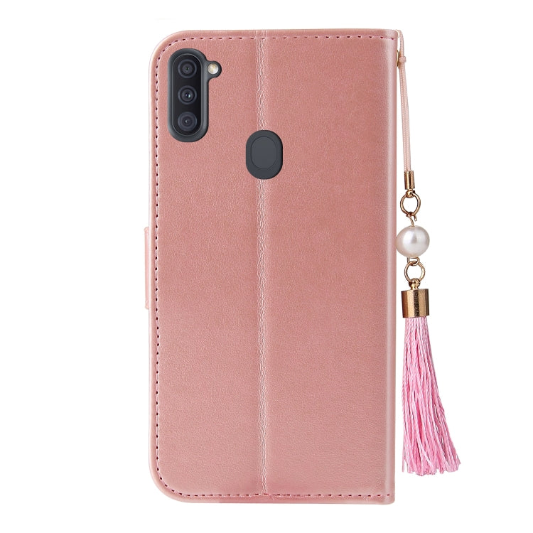 For Samsung Galaxy A11 Embossed Lucky Tree Horizontal Flip Leather Case with Holder & Card Slot & Wallet & Lanyard