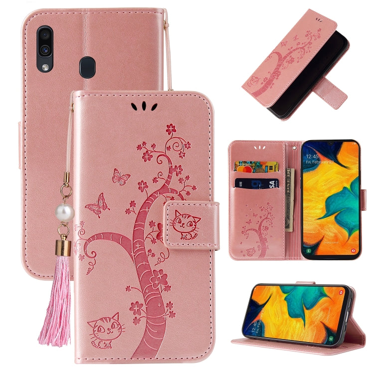 For Samsung Galaxy A20 / A30 Embossed Lucky Tree Horizontal Flip Leather Case with Holder & Card Slot & Wallet & Lanyard