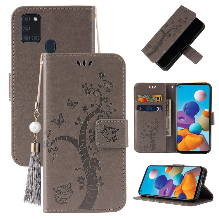 For Samsung Galaxy A21s Embossed Lucky Tree Horizontal Flip Leather Case with Holder & Card Slot & Wallet & Lanyard