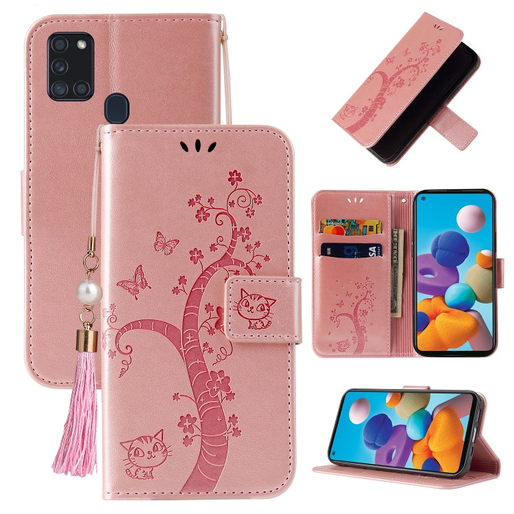 For Samsung Galaxy A21s Embossed Lucky Tree Horizontal Flip Leather Case with Holder & Card Slot & Wallet & Lanyard