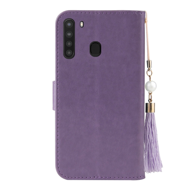 For Samsung Galaxy A21 EU Version Embossed Lucky Tree Horizontal Flip Leather Case with Holder & Card Slot & Wallet & Lanyard