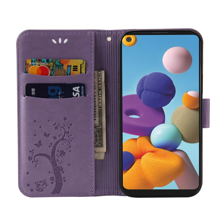 For Samsung Galaxy A21 EU Version Embossed Lucky Tree Horizontal Flip Leather Case with Holder & Card Slot & Wallet & Lanyard