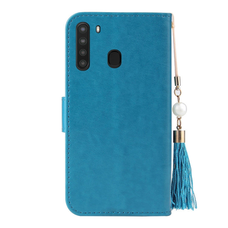 For Samsung Galaxy A21 EU Version Embossed Lucky Tree Horizontal Flip Leather Case with Holder & Card Slot & Wallet & Lanyard