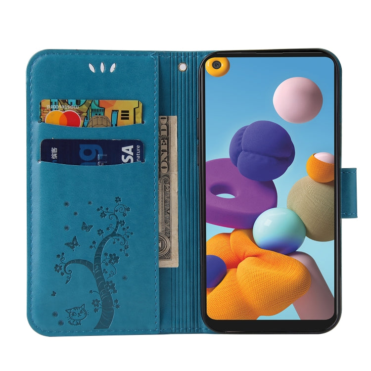 For Samsung Galaxy A21 EU Version Embossed Lucky Tree Horizontal Flip Leather Case with Holder & Card Slot & Wallet & Lanyard