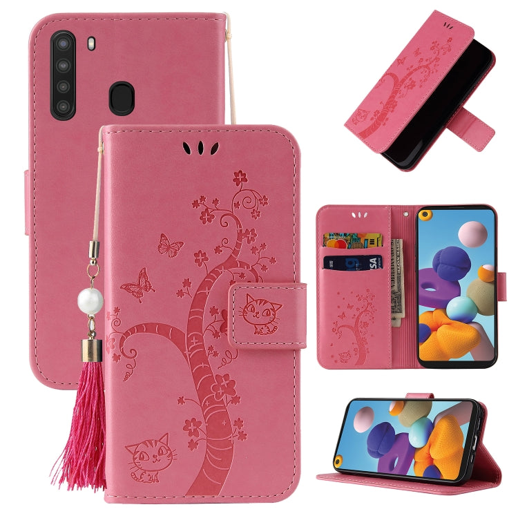 For Samsung Galaxy A21 EU Version Embossed Lucky Tree Horizontal Flip Leather Case with Holder & Card Slot & Wallet & Lanyard