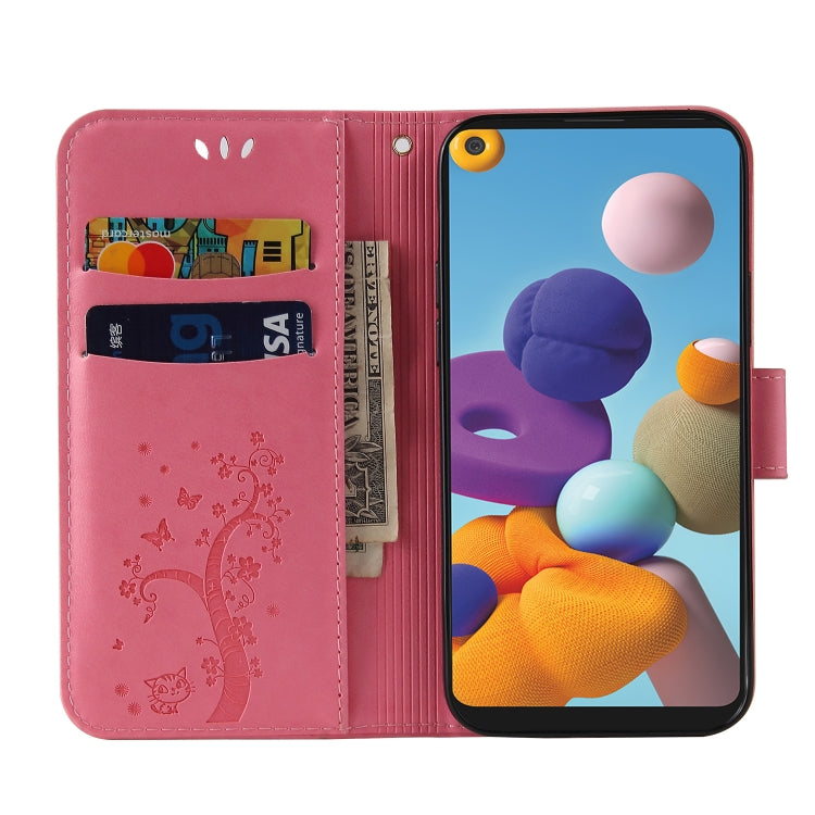 For Samsung Galaxy A21 EU Version Embossed Lucky Tree Horizontal Flip Leather Case with Holder & Card Slot & Wallet & Lanyard