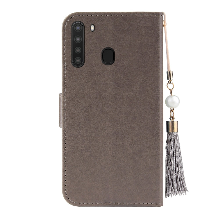 For Samsung Galaxy A21 EU Version Embossed Lucky Tree Horizontal Flip Leather Case with Holder & Card Slot & Wallet & Lanyard