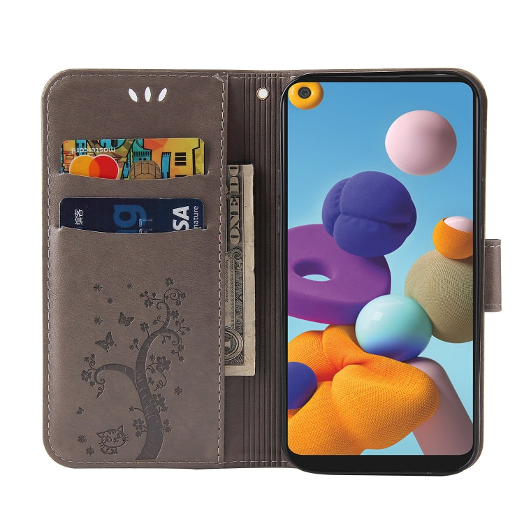 For Samsung Galaxy A21 EU Version Embossed Lucky Tree Horizontal Flip Leather Case with Holder & Card Slot & Wallet & Lanyard
