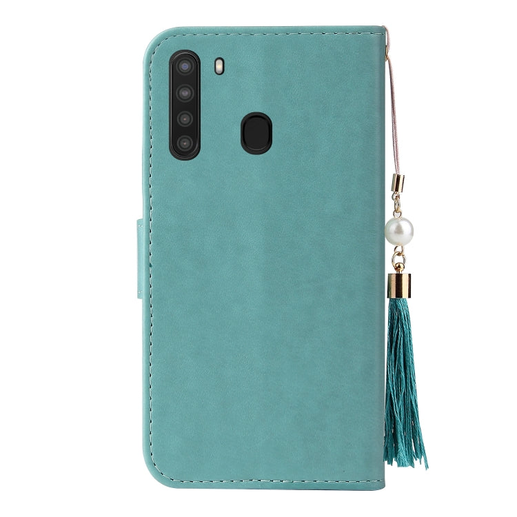 For Samsung Galaxy A21 EU Version Embossed Lucky Tree Horizontal Flip Leather Case with Holder & Card Slot & Wallet & Lanyard