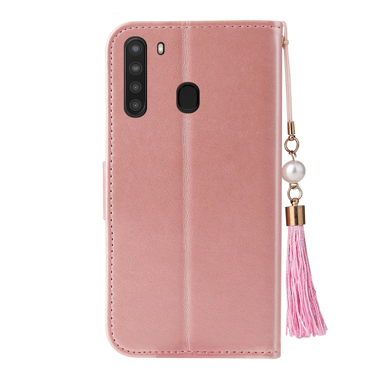 For Samsung Galaxy A21 EU Version Embossed Lucky Tree Horizontal Flip Leather Case with Holder & Card Slot & Wallet & Lanyard