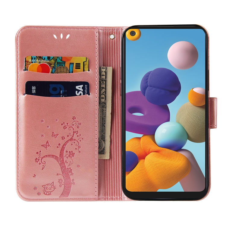 For Samsung Galaxy A21 EU Version Embossed Lucky Tree Horizontal Flip Leather Case with Holder & Card Slot & Wallet & Lanyard