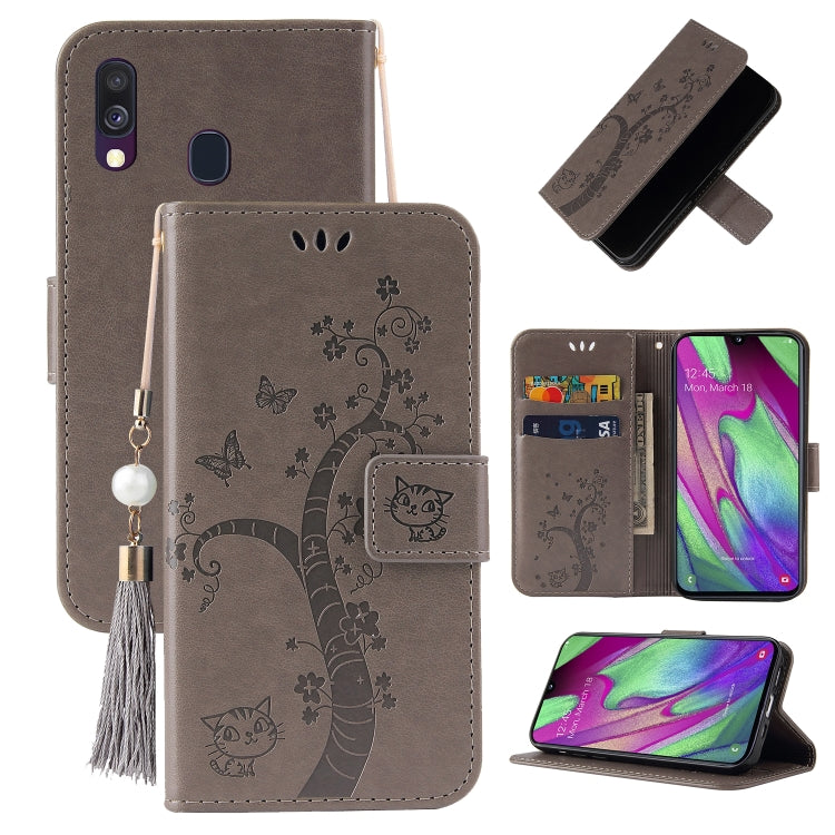 For Samsung Galaxy A40 Embossed Lucky Tree Horizontal Flip Leather Case with Holder & Card Slot & Wallet & Lanyard